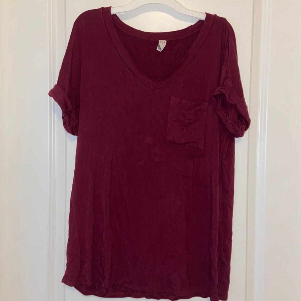 Maroon v-neck t-shirt also available in white